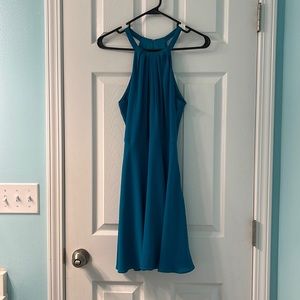 Express size 4 teal pleated front, open back dress